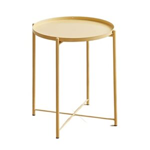 HIGOH Bedside Table Sofa Coffee Table Living Room Side Table Bedside Iron Round Table Bedside Table (Color : Camel)