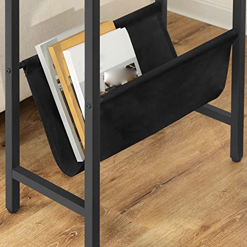 HIGOH Bedside Table Side Table with Storage Narrow End Table with Magazine Holder Sling Bedside Nightstand Coffee Table for Small Space Brown