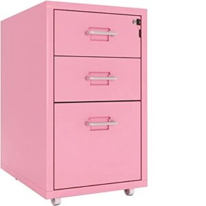 higoh bedside table drawer locker under desk small metal lockable bedside table with wheels for office home pink