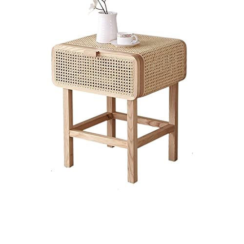 HIGOH Bedside Table Simple and Modern Solid Wood Bedside Table Home Rattan Storage Cabinets (Color : Natural)