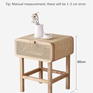 HIGOH Bedside Table Simple and Modern Solid Wood Bedside Table Home Rattan Storage Cabinets (Color : Natural)
