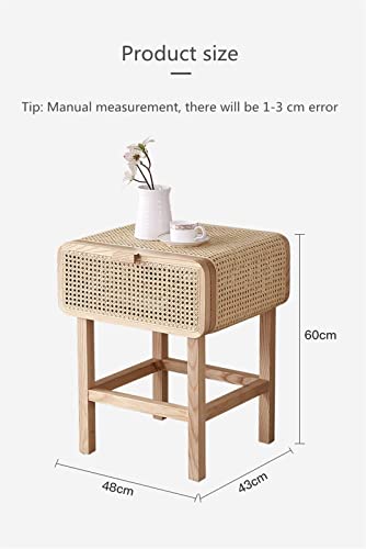 HIGOH Bedside Table Simple and Modern Solid Wood Bedside Table Home Rattan Storage Cabinets (Color : Natural)