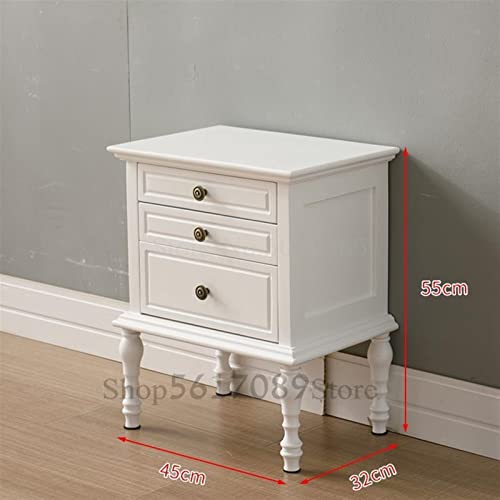 HIGOH Bedside Table Solid Wood Bedside Table American Bedside Cabinet Light Luxury White Three Drawers Multi-Function Living Room Cabinet