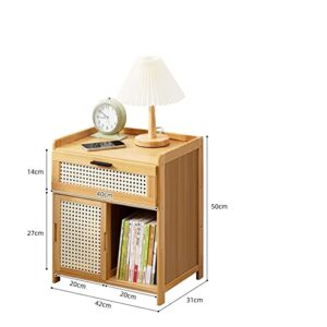 HIGOH Bedside Table Drawer Design Narrow Table Console Bedside Table Mesh Breathable Coffee Table Two-Way Sliding Door Bedroom Furniture