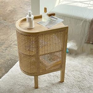 HIGOH Bedside Table Bedside Table Simple Storage Small Side Cabinet Furniture Woven Locker