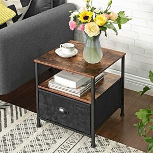 HIGOH Bedside Table Bedside Table, 3-Tier Bedside Table with Drawers, 2 Shelves, Dresser with Fabric Drawers