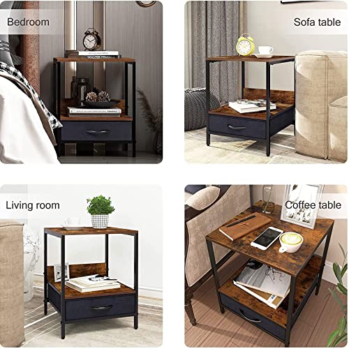 HIGOH Bedside Table Nightstand with Fabric DrawerBedside Furniture End Table Dresser for Bedroom Living Room Sofa Couch, Hall, Easy Assembly