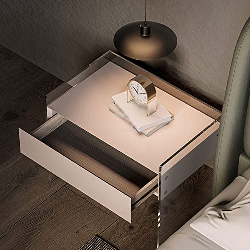 HIGOH Bedside Table Light Luxury Acrylic Nightstands Modern Minimalist Bedroom Furniture Creative Nordic Home Bedside Table Storage Side Cabinet (Color : Apricot-60cm)