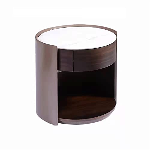 HIGOH Bedside Table Round White Wooden one Drawers Bedside Cupboard Cabinet Bed Cabinet