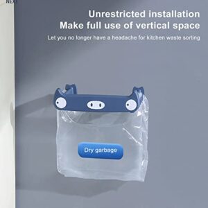 Kitchen Wall Hooks Rack Rail,Over The Cabinet Plastic Bag Holder,Trash Bag Holder Cartoon Pig Style Punch Free Sturdy Durable PP Space Saving Wall Mounted Utensil Hanger(blue)