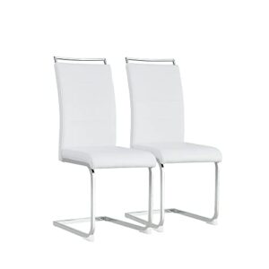 gangnamri modern dining chairs, high back side chair leather upholstered kitchen chairs with metal legs for dining room kitchen vanity patio club guest office (white, set of 2)