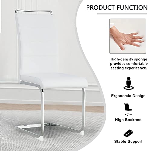 Gangnamri Modern Dining Chairs, High Back Side Chair Leather Upholstered Kitchen Chairs with Metal Legs for Dining Room Kitchen Vanity Patio Club Guest Office (White, Set of 2)