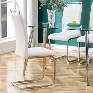 Gangnamri Modern Dining Chairs, High Back Side Chair Leather Upholstered Kitchen Chairs with Metal Legs for Dining Room Kitchen Vanity Patio Club Guest Office (White, Set of 2)