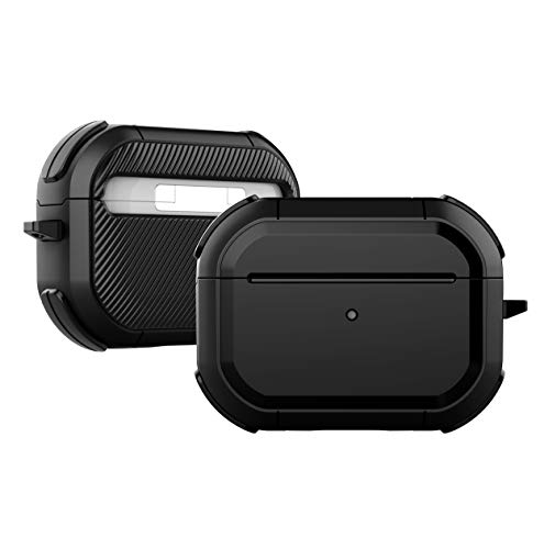 Podarmor Rugged Military-Grade Case for AirPods 2 & 1 - Full-Body Protection with Keychain - Wireless Charging Compatible (Black)