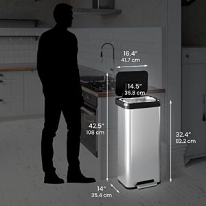 iTouchless SoftStep EXP 20 Gallon Step Pedal Kitchen Trash Can with AbsorbX Odor Filter, Stainless Steel with Dent-Proof Plastic Lid, 75 Liter Garbage Bin for Home, Office, Business, Store