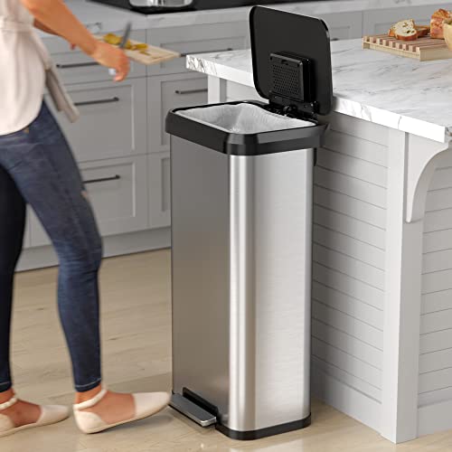 iTouchless SoftStep EXP 20 Gallon Step Pedal Kitchen Trash Can with AbsorbX Odor Filter, Stainless Steel with Dent-Proof Plastic Lid, 75 Liter Garbage Bin for Home, Office, Business, Store