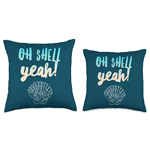 Jade & Harlow Shell Yeah Quote/Funny Beach Tropical Cruise Vacation Throw Pillow, 16x16, Multicolor