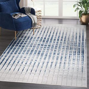 abani atlas 4'x6' blue/grey area rug, striped design - durable non-shedding - easy to clean