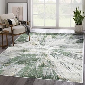 abani atlas 8'x10' green/grey area rug, abstract splash - durable non-shedding - easy to clean