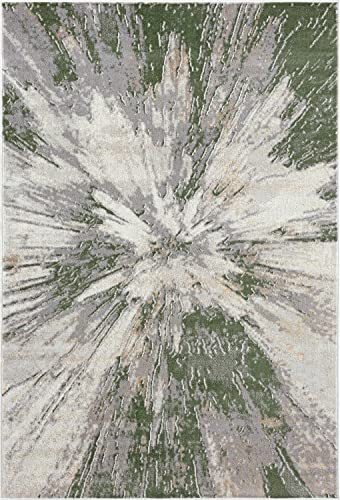 Abani Atlas 8'x10' Green/Grey Area Rug, Abstract Splash - Durable Non-Shedding - Easy to Clean