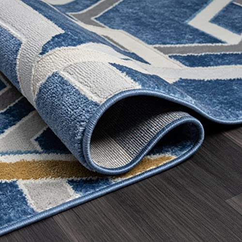 Abani Atlas 5'x8' Blue/Grey Area Rug, Hexagon Design - Durable Non-Shedding - Easy to Clean