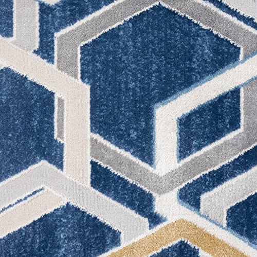 Abani Atlas 5'x8' Blue/Grey Area Rug, Hexagon Design - Durable Non-Shedding - Easy to Clean