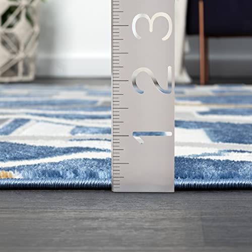 Abani Atlas 5'x8' Blue/Grey Area Rug, Hexagon Design - Durable Non-Shedding - Easy to Clean