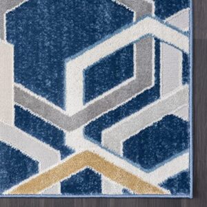 Abani Atlas 5'x8' Blue/Grey Area Rug, Hexagon Design - Durable Non-Shedding - Easy to Clean