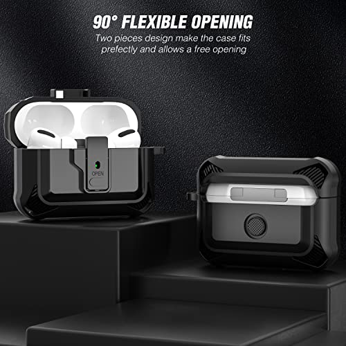 Maxjoy for AirPods Pro 2nd Generation Case Cover, AirPods Pro 2/Pro Protective Case with Automatic Magnetic Lock Cover with Keychain Compatible with Apple Airpods Pro 2 2023 2022/Pro 2019, Black