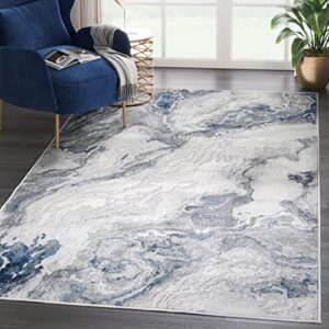 abani atlas 4'x6' blue/grey area rug, abstract marble - durable non-shedding - easy to clean