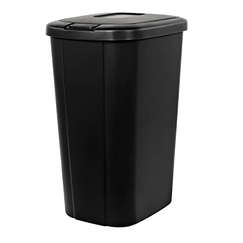 YUEHAPPY 13.3-Gallon Trash Can, Touch Lid Trash Can, Black with Decorative Texture (Black)