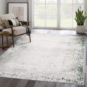 abani atlas 4'x6' green/grey area rug, contemporary abstract - durable non-shedding -easy to clean