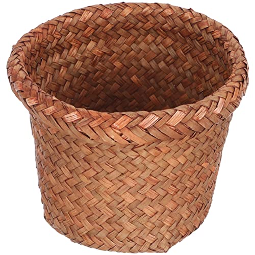 Veemoon Small Waste Basket Wicker Waste Basket Rattan Trash Can Garbage Container Bin Small Woven Flower Vase Plant Basket Laundry Basket for Home Office 15cm Rattan Basket