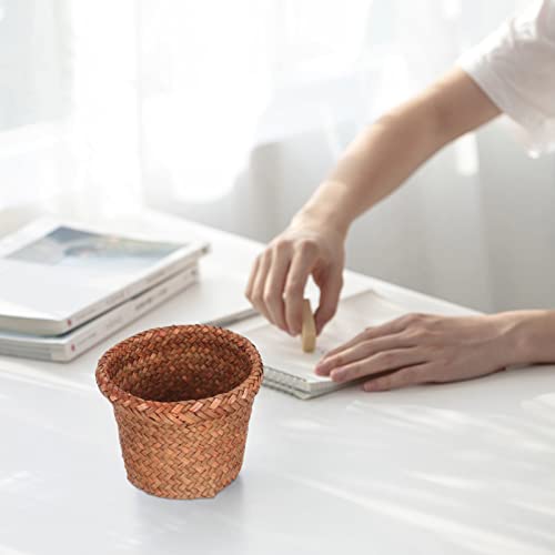 Veemoon Small Waste Basket Wicker Waste Basket Rattan Trash Can Garbage Container Bin Small Woven Flower Vase Plant Basket Laundry Basket for Home Office 15cm Rattan Basket