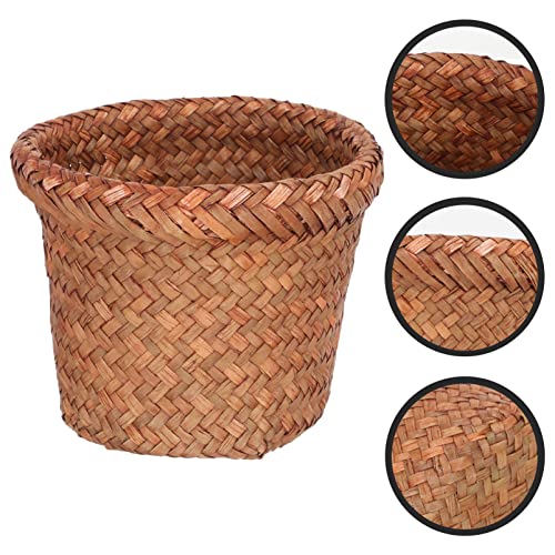 Veemoon Small Waste Basket Wicker Waste Basket Rattan Trash Can Garbage Container Bin Small Woven Flower Vase Plant Basket Laundry Basket for Home Office 15cm Rattan Basket