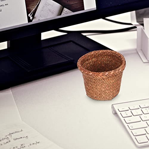 Veemoon Small Waste Basket Wicker Waste Basket Rattan Trash Can Garbage Container Bin Small Woven Flower Vase Plant Basket Laundry Basket for Home Office 15cm Rattan Basket