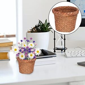 Veemoon Small Waste Basket Wicker Waste Basket Rattan Trash Can Garbage Container Bin Small Woven Flower Vase Plant Basket Laundry Basket for Home Office 15cm Rattan Basket