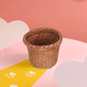 Veemoon Small Waste Basket Wicker Waste Basket Rattan Trash Can Garbage Container Bin Small Woven Flower Vase Plant Basket Laundry Basket for Home Office 15cm Rattan Basket