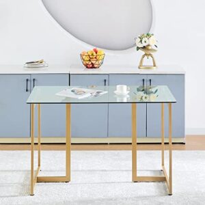 furniturer 47" modern rectangular spacious tempered glass tabletop & gold base elegant home kitchen room dining table, gold