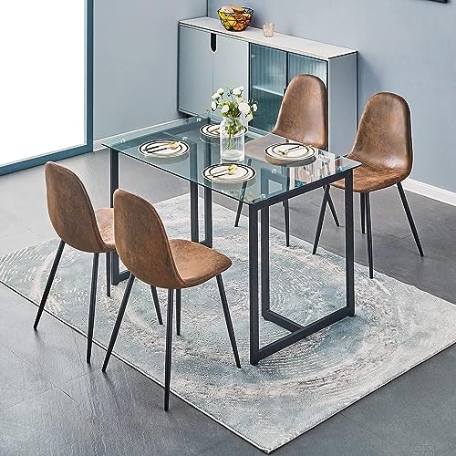 FurnitureR 47" Modern Rectangular Dining Table with Spacious Tempered Glass Tabletop & Black Legs Elegant for Home Kitchen Restaurant