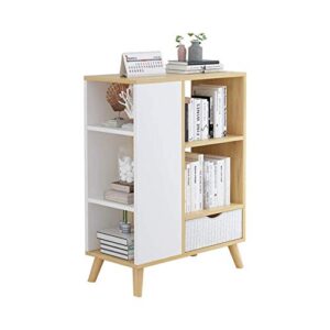geltdn wood bookcase book shelf storage display rack organizer holder with drawer, 3 tier shelf, magazine cabinet table, for home, office use