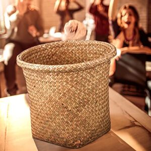 Operitacx Waste Basket Basket Woven Waste Rattan Trash Laundry Hamper Trash Can Garbage Container Bin Storage for Plant Pot Clothes Sundries 10.4X11.4 inch Laundry Wicker Seagrass Baskets