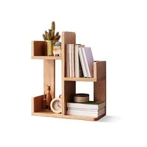 GELTDN Solid Wood Bookshelf Nordic Simple Storage Shelf Desk Bookcase，Simple Small Bookshelf with Wooden Desktop