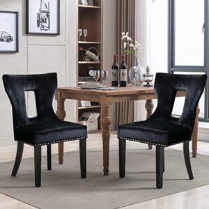 gotminsi velvet dining chairs set of 2, dining room chairs with nailhead rivet trim design,upholstered high back dining chairs for kitchen dining room mid century modern living room chairs，black