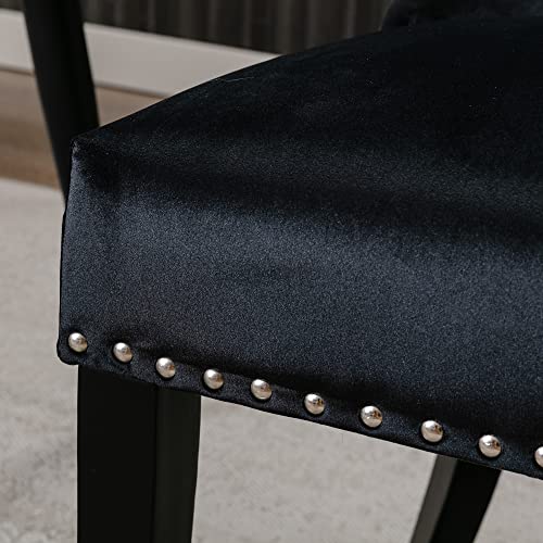 GOTMINSI Velvet Dining Chairs Set of 2, Dining Room Chairs with Nailhead Rivet Trim Design,Upholstered High Back Dining Chairs for Kitchen Dining Room Mid Century Modern Living Room Chairs，Black