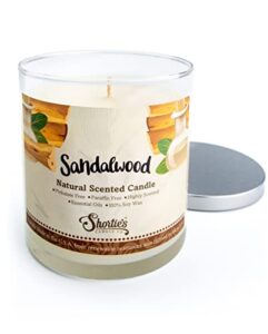 sandalwood scented natural soy candle, essential fragrance oils, 100% soy, phthalate & paraben free, clean burning, 9 oz.