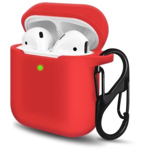 foweroty airpods case cover, soft silicone protective cover with buckle for women men compatible with apple airpods 2nd 1st generation charging case, front led visible，red