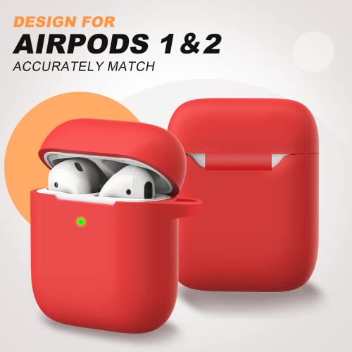 Foweroty AirPods Case Cover, Soft Silicone Protective Cover with Buckle for Women Men Compatible with Apple AirPods 2nd 1st Generation Charging Case, Front LED Visible，Red