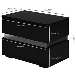 LED Nightstand Set of 2 with 2 Storage Drawers, Modern High Gloss Bedside Table with Led Lights, End Table for Bedroom Furniture(Black,2