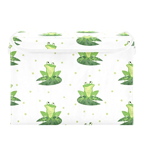 DOMIKING Frog Large Storage Bin with Lid Collapsible Shelf Baskets Box with Handles Storage Cube for Shelves Cabinet Nursery Drawer